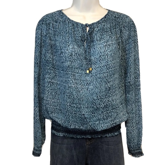 Women’s Michael Kors Blue Printed Long Sleeve Blouse Size S - Picture 1 of 11